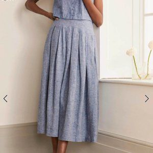Boden Lydia Linen Pleated Skirt in Chambray (Light Blue), Size 8